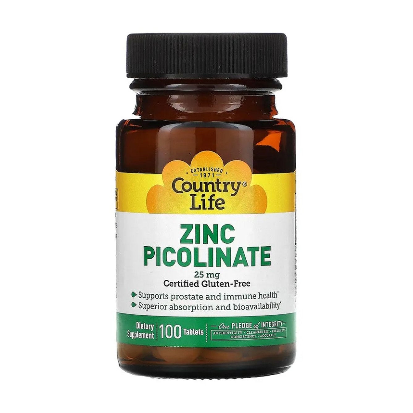 Цинк піколінат Country Life Zinc Picolinate 25 мг, 100 капсул